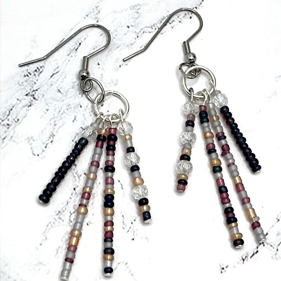 Four Tiered Seed Bead Earrings. - Picture 1 of 4